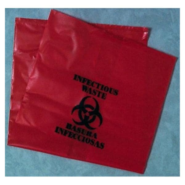 Biohazard Bag 23x8x41" Red Polyethylene 100/Ca