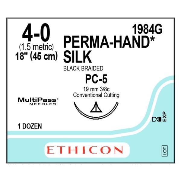 Perma-Hand Suture 4-0 18" Silk Braid PC-5 Black 12/Bx