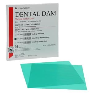 Latex Rubber Dam 6 in x 6 in Medium Gauge Green 36/Bx