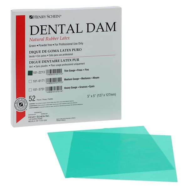 Latex Rubber Dam 5 in x 5 in Thin Gauge Green 52/Bx