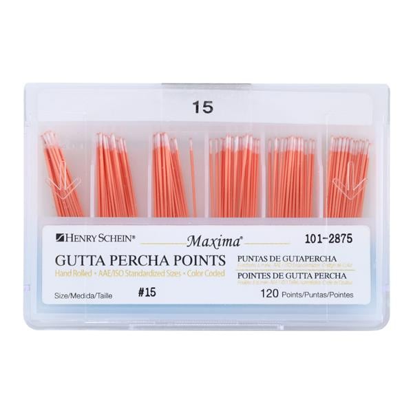 Maxima Hand Rolled Gutta Percha Points Size 15 White 120/Bx