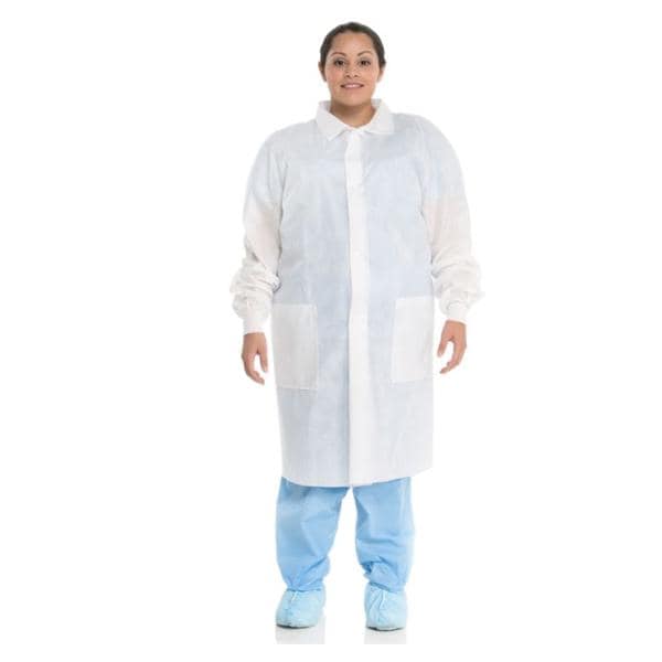 Basic Lab Coat 3 Layer SMS Medium White 25/ca