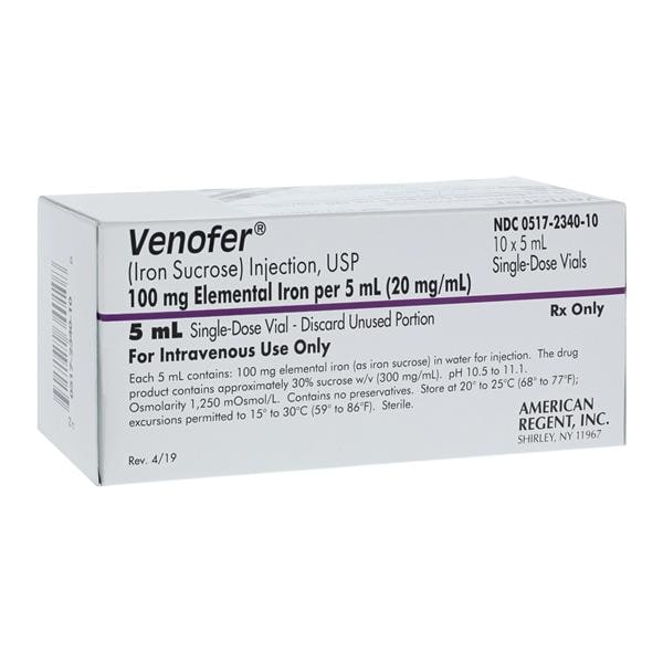 Venofer Injection 20mg/mL SDV 5mL 10/Package