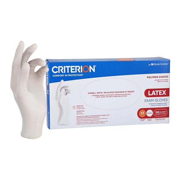 Criterion Polymer Coated Latex Exam Gloves X-Small Standard White Non-Sterile