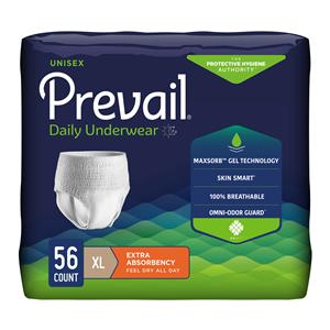 Prevail Incontinence Underwear Unisex 58-68" Moderate White Odor Guard 4x14/Ca