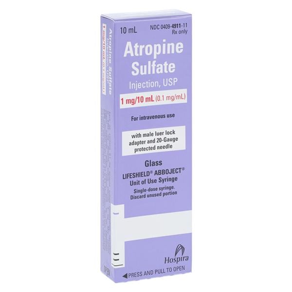 Atropine Sulfate Injection 0.1mg/mL Abboject Lifeshield Syringe 10mL 10/Bx