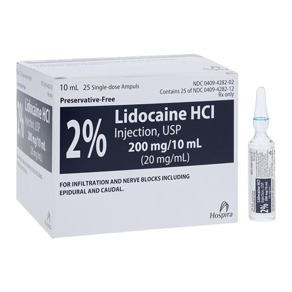 Lidocaine HCl Injection 2% Preservative Free Ampule 10mL 25/Package