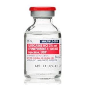 Lidocaine HCl Epinephrine Injection 2% 1:100,000 MDV 20mL 25/Bx, 4 BX/CA