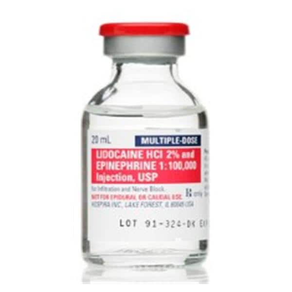 Lidocaine HCl Epinephrine Injection 2% 1:100,000 MDV 20mL 25/Bx, 4 BX/CA