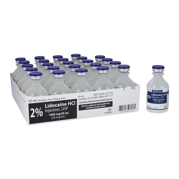 Lidocaine HCl Injection 2% MDV 50mL 25/Bx, 2 BX/CA