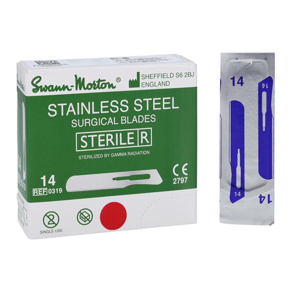 Stainless Steel Sterile Surgical Scalpel Blade #14 Disposable 100/Bx