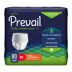 Prevail Incontinence Underwear Unisex 34-46" Moderate White Odor Guard 80/Ca