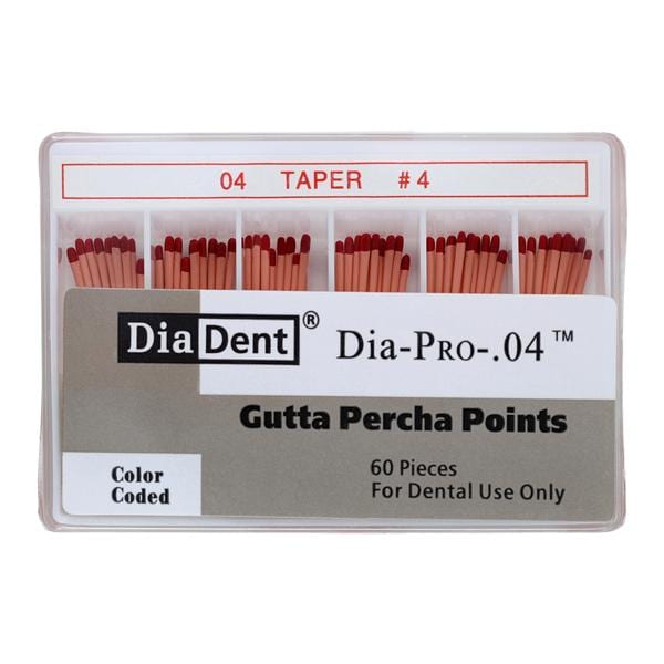 Dia-Pro Hand Rolled Gutta Percha Points Size 4 Red 60/Bx