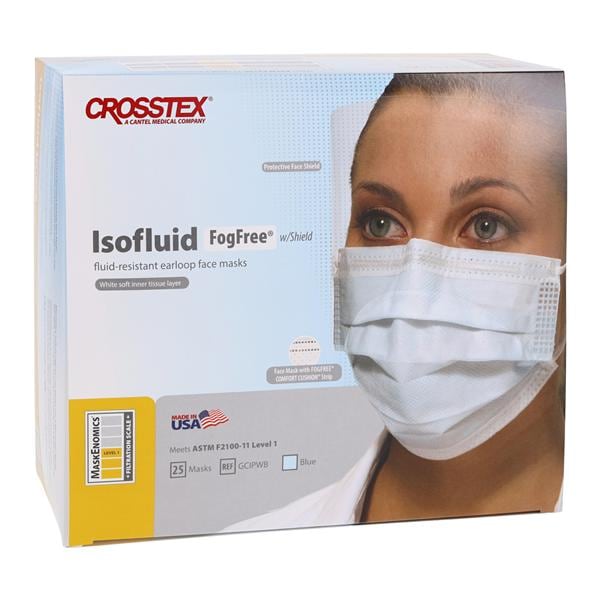 Isofluid Procedure Combination Mask / Shield ASTM Level 1 Anti-Fog Blue 25/Bx