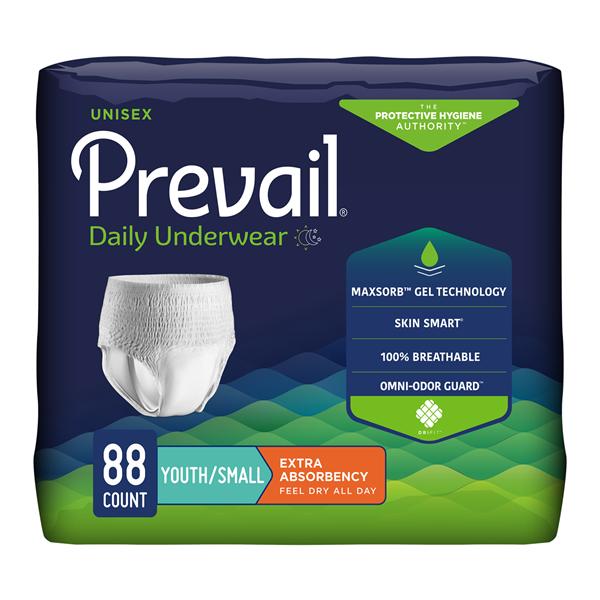 Prevail Incontinence Underwear Unisex 20-34" Moderate White Odor Guard 4x22/Ca