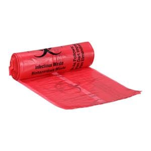 Biohazard Bag 1.25mil 23-5/8x15-3/4" Red/Black Plastic 10Rls/Bx