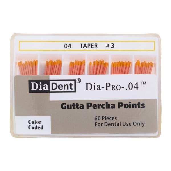 Dia-Pro Hand Rolled Gutta Percha Points Size 3 Yellow 60/Bx
