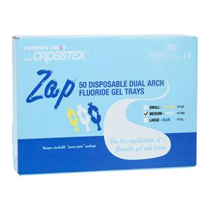 Zap Dual Arch Fluoride Trays Foam M w/ Intrlckng Hndls White Disposable 50/Bx