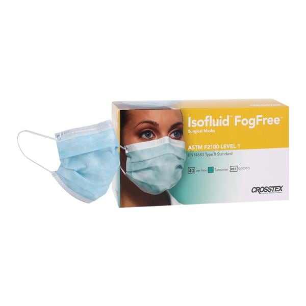 Isofluid Fog-Free Mask ASTM Level 1 Anti-Fog Turquoise 40/Bx