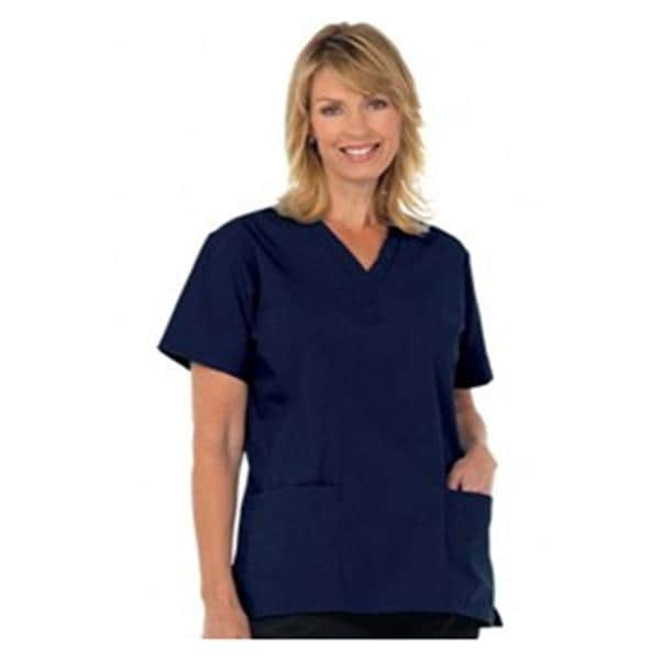 Fashion Poplin Scrub Shirt VNck 2Pckt Set-In Short Sleeves X-Large Nvy Womens Ea