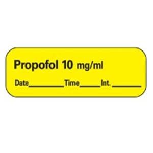 Anesthesia Label DTI Propofol 10mg/mL Yellow 1-1/2x1/2" 600/Rl