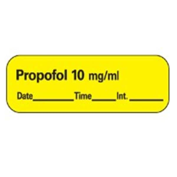 Anesthesia Label DTI Propofol 10mg/mL Yellow 1-1/2x1/2" 600/Rl