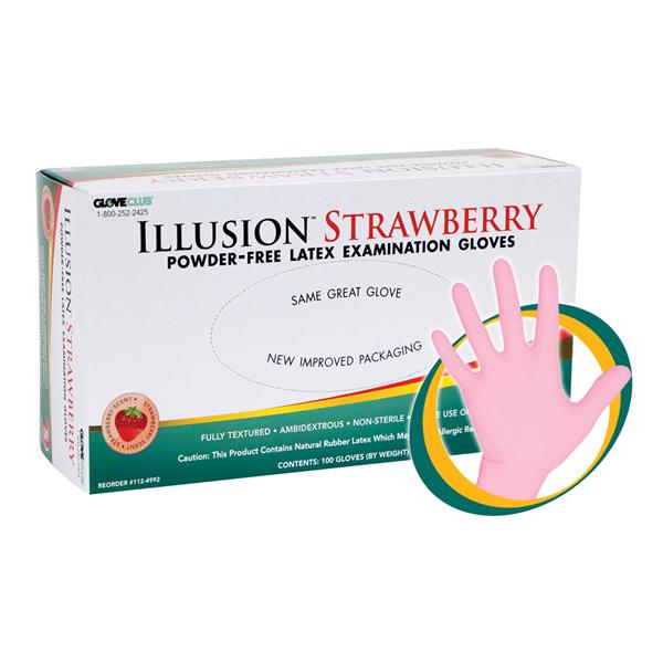 Illusion Strawberry Exam Gloves Small Pink Non-Sterile, 20 BX/CA