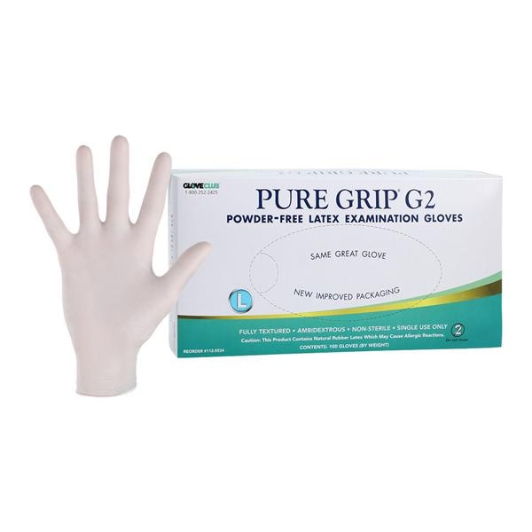 Pure Grip G2 Latex Exam Gloves Large White Non-Sterile