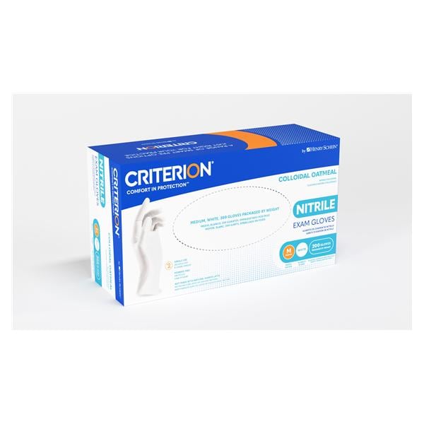 Criterion Colloidal Oatmeal Nitrile Exam Gloves X-Small Standard White NS, 10 BX/CA