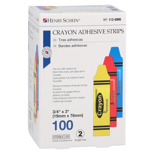 Strip Bandage Plastic 3/4x3" Crayon Sterile 100/Bx, 12 BX/CA