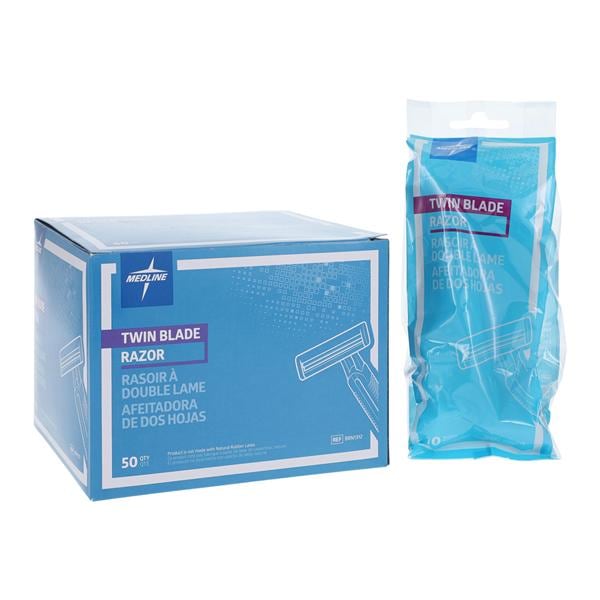 Razor Twin Blade Disposable Not made with natural rubber latex 50/Bx, 10 BX/CA