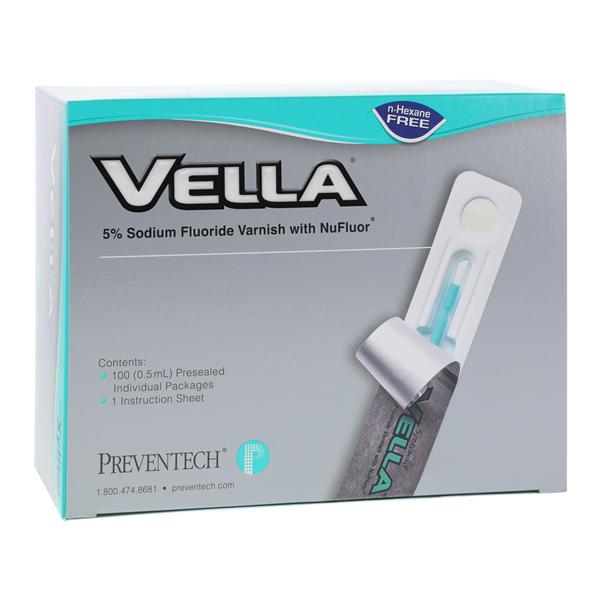 Vella Fluoride Varnish Bulk Pack 5% NaF 0.5 mL Spearmint Clear 100/Bx, 12 BX/CA