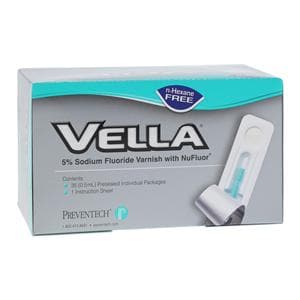 Vella Fluoride Varnish Unit Dose 5% NaF 0.5 mL Strawberry Clear 35/Bx, 12 BX/CA