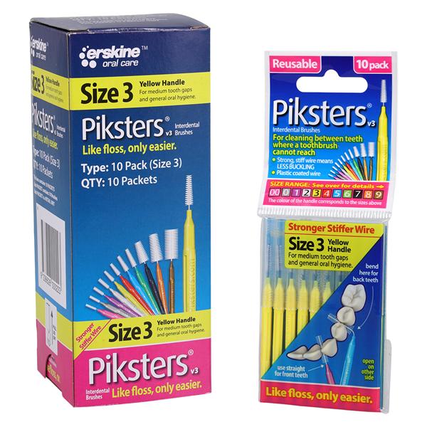 Piksters Interdental Brush Size 3 Yellow 10pk/Bx