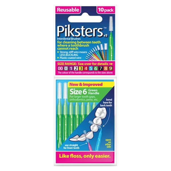 Piksters Interdental Brush Size 6 Green 10pk/Bx