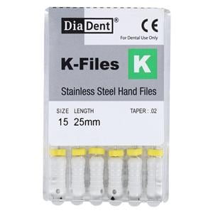 Hand K-File 25 mm Size 15 Stainless Steel White 6/Pk