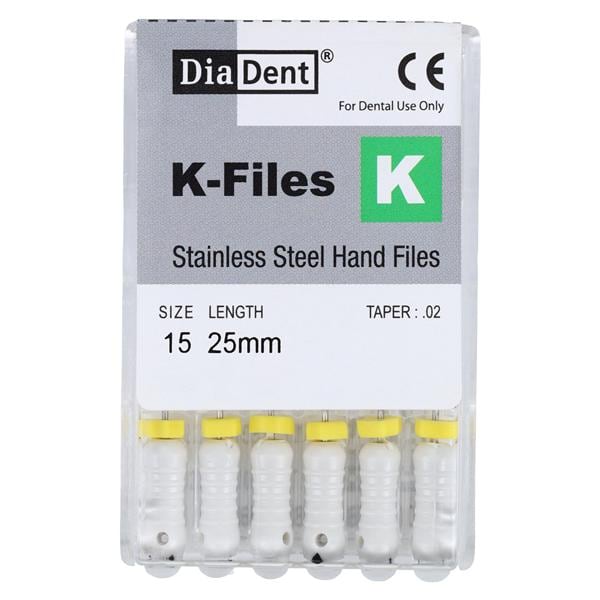 Hand K-File 25 mm Size 15 Stainless Steel White 6/Pk