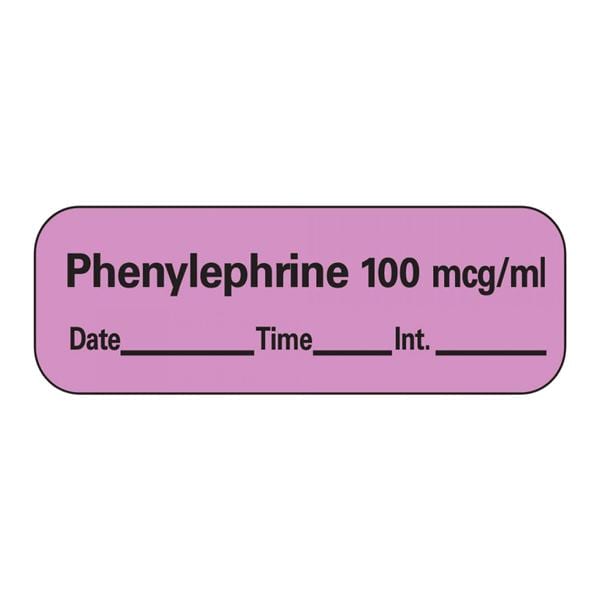 Anesthesia Label DTI Phenylephrine 100mcg/mL Violet 1-1/2x1/2" 600/Rl