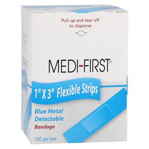 Medi-First Metal Detectable Bandage Fabric 1x3" Blue Sterile 100/Bx