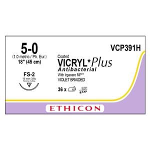 Coated Vicryl Plus Suture 5-0 18" Triclosan/Polyglactin 910 Brd FS-2 Vio 3Dz/Bx