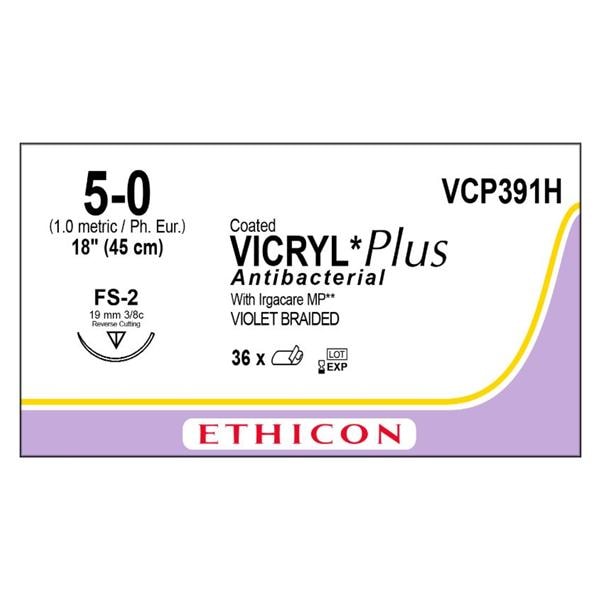 Coated Vicryl Plus Suture 5-0 18" Triclosan/Polyglactin 910 Brd FS-2 Vio 3Dz/Bx