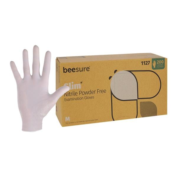 BeeSure Slim Nitrile Exam Gloves Medium White Non-Sterile