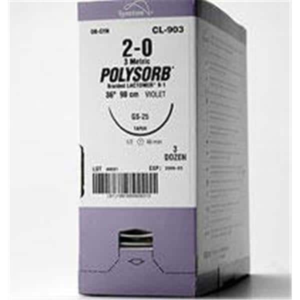 Polysorb Suture 5-0 12" Polyester Braid HE-3 Undyed 12/Ca