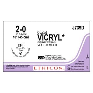 Coated Vicryl Suture 2-0 18" Polyglactin 910 Braid CT-1 Violet 12/Bx