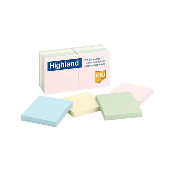 Highland Self-Stick Notes 3 in x 3 in Assorted Colors 12/Pack 12/Pk