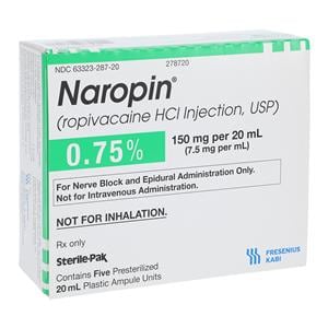 Naropin Injection 0.75% 7.5mg/mL Preservative Free Ampule 20mL 5/...