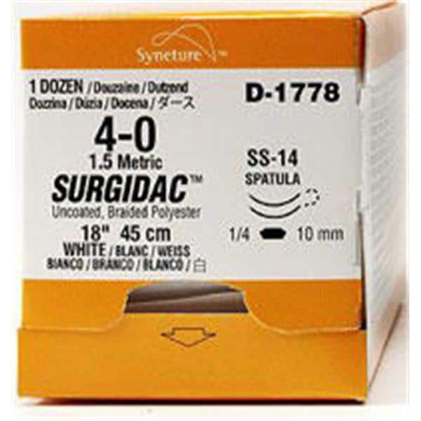 Surgidac Suture 4-0 18" Polyester Braid SS-24 White 12/Ca