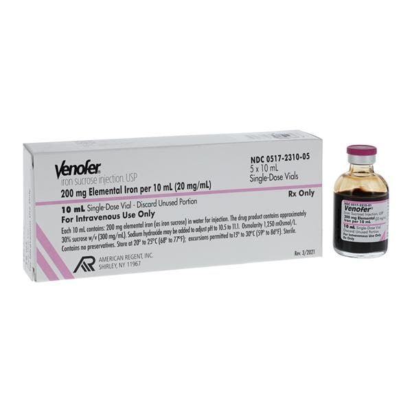 Venofer Injection 20mg/mL SDV 10mL 5/Package