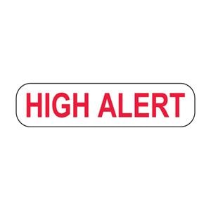 Labels High Alert 1-5/8x3/8" White/Red 1000/Pk