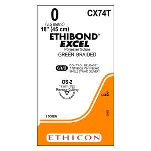 Ethibond Excel Suture 0 3x18" Coated Polyester Braid OS-2 Green 24/Bx